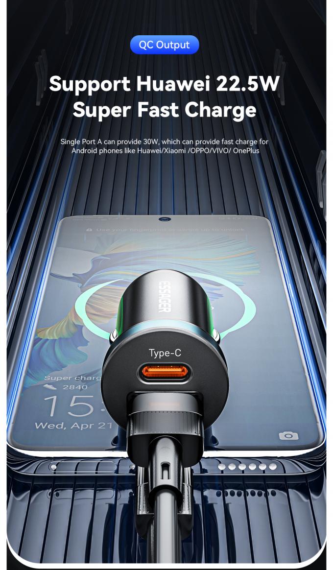 ESSAGER ES-CC12 السلسلة 30W نوع C منفذ شحن السيارة USB A 5