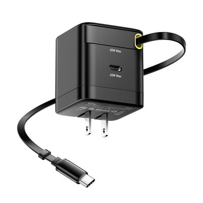 ESSAGER G652CU เครื่องชาร์จ USB-C GaN ขนาด 65W พร้อมเคเบิลถอดได้