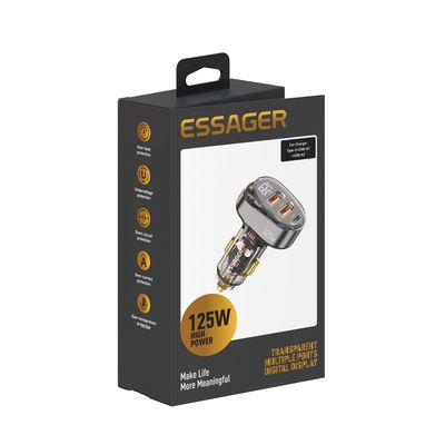 satın al Essager 2022 Şeffaf Resmi Mağaza Dijital Ekran 125W Hızlı Araba Şarjı 2 USB 1 Tip C Port Araba Şarjı online manufacture