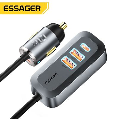 comprar Essager 2022 Doution Car Back Row Expansão 1,5m Cinza 100W Carregador de Carro de Carregamento Rápido (2USB+2Type-C) online manufacture