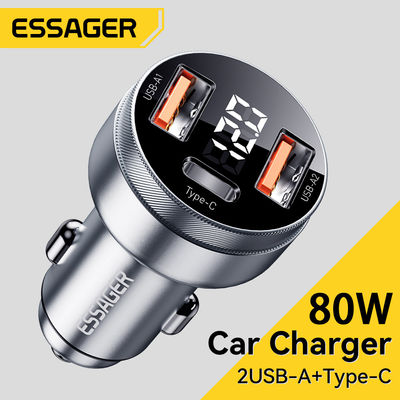 ซื้อ Essager ที่ชาร์จในรถยนต์ 80W 3-in-1 USB A Type C ชาร์จเร็ว จอแสดงผลดิจิตอล อะลูมิเนียมอัลลอย การผลิตออนไลน์