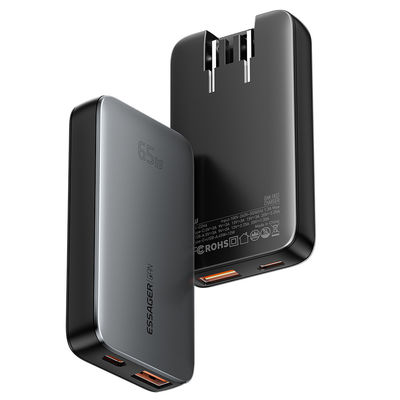Beli ESSAGER ES-CD46 65W USB Tipe C GaN Pengisi Daya Super Cepat Dinding 2 Port pembuatan online