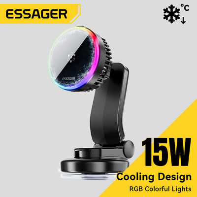 Beli ESSAGER T2 15W Wireless Fast Charging Vacuum Suction Magnetic Car Phone Holder 360 Rotation pembuatan online
