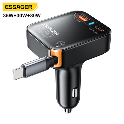 شراء شاحن سيارة ESSAGER F760 قابل للسحب بمنفذ USB من النوع C بقوة 65 واط مع كابل USB-C التصنيع عبر الإنترنت