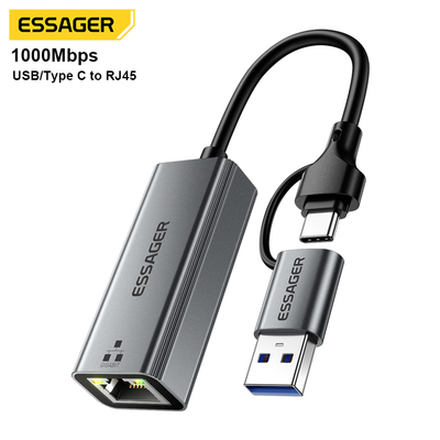 kopen ESSAGER 2-in-1 USB Type C naar RJ45 Ethernet Adapter 1000Mbps online vervaardiging
