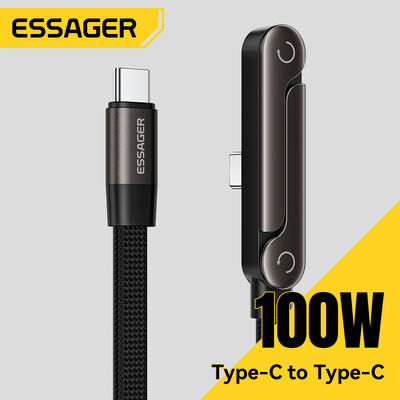 কেনা ESSAGER ES-X78 টাইপ সি থেকে টাইপ সি 100W দ্রুত ইউএসবি-সি চার্জিং ক্যাবল 90 ডিগ্রী সমতল স্ট্যান্ড সহ অনলাইনে উৎপাদন