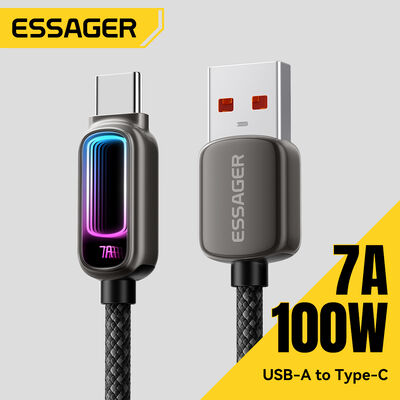 ซื้อ ESSAGER ES-X81 สายชาร์จเร็วและถ่ายโอนข้อมูล USB Type-A เป็น Type-C 100W 7A หัวโลหะผสมสังกะสี ถัก 1ม. 2ม. การผลิตออนไลน์