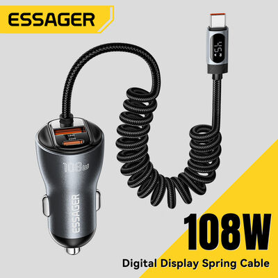 kupować ESSAGER ES-CC29 108W 3 w 1 Kabel typu C USB do telefonu komórkowego z wysuwanym kablem Szybka ładowarka samochodowa produkcja online