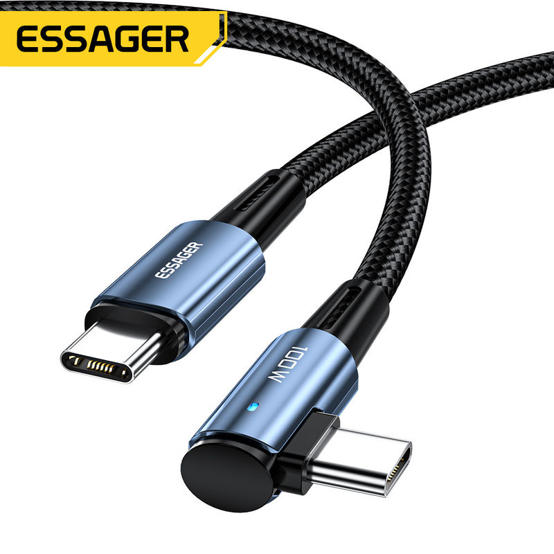 L Type PD USB C To C Charging Cable Black Blue Color 5A 100W 60W