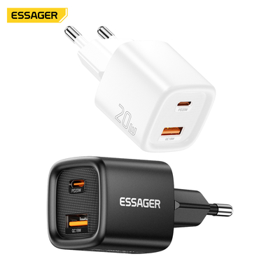 ESSAGER Usb A Usb C Travel Fast Phone Charger 20W PD3.0 QC4.0 Dual Port ES-CD54