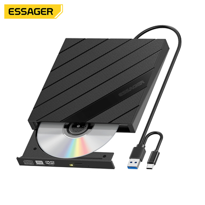 USB 3.0 Type C External CD DVD Reader Writer For Pc Laptop, High Speed Optical Drive Reader Burner ESSAGER B12-Y