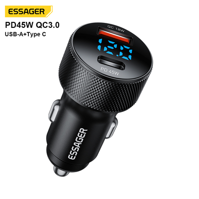 45W PD QC 3.0 USB C Car Charger with Digital Display