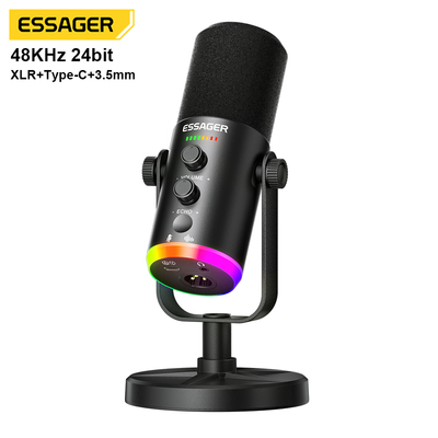 ESSAGER YU7 USB C Wired Live Streaming Podcast Gaming Microphone Type C 3.5mm XLR Port