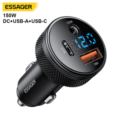 ESSAGER ES-CC26 150W USB C USB A DC 3 Port Fast Car Charger With Digital Display