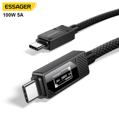 ESSAGER ES-X74 100W 5A Usb C to Usb C Data Cable With Led Display