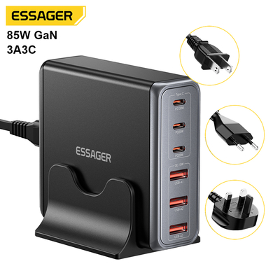 Chargeur de bureau GaN de 85 W 6 Ports 3C3A Station de charge rapide