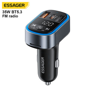 ESSAGER F748 Bluetooth Car Charger with PD 35W Fast Charging Dual-port Type-C + Type-A and 12-24V Input Voltage