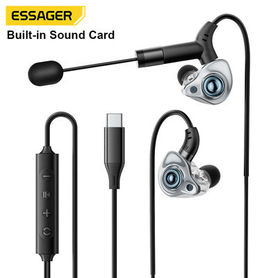 ESSAGER SK1 USB Type-C Earphones with 10mm Graphene Diaphragm Built-In Sound Card and Noise Cancelling for High-Quality Audio