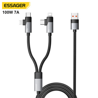 ESSAGER ES-X59 4 in 1 Cable with 100W Fast Charging 7A High Current and USB 2.0 480Mbps Data Transfer for Multiple Devices