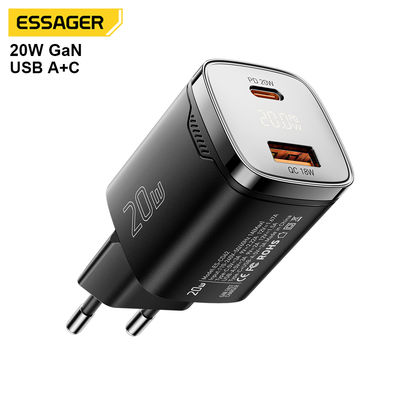 ESSAGER ES-CD62 Usb Type C 20W Gan Fast Charger Digital Display EU US KR UK Plug 
