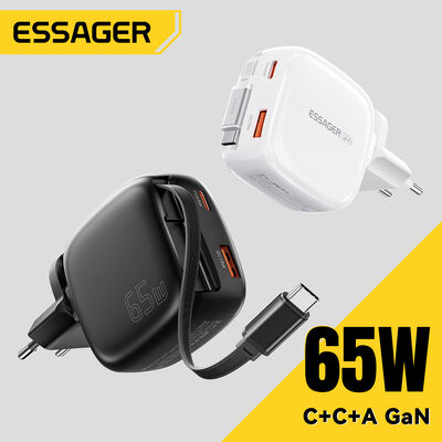 Essager ES-CD60 65W Gan Usb Type C Phone Laptop Fast Charger With Retractable Cable